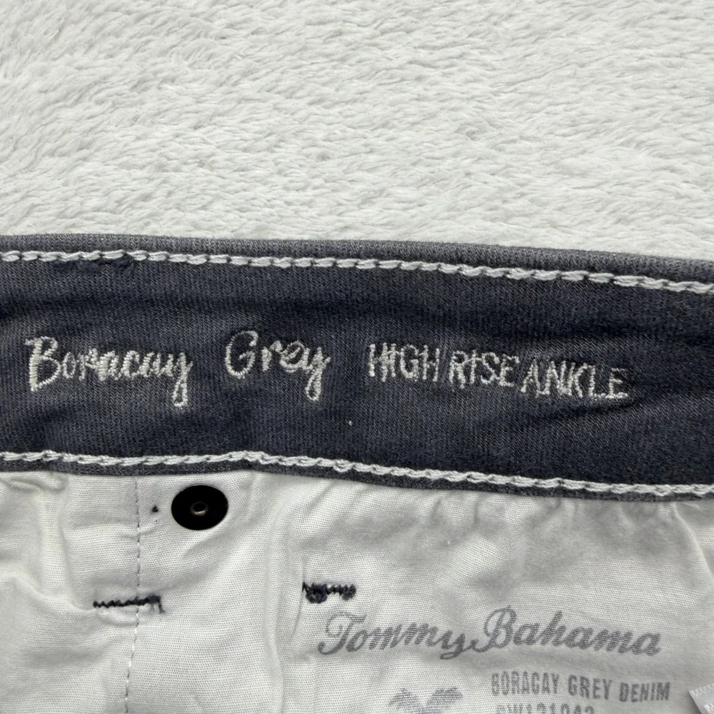 Tommy Bahama Jeans Sz 12 Grey Boracay High Rise Ankle Coal Wash Beaded Stripe